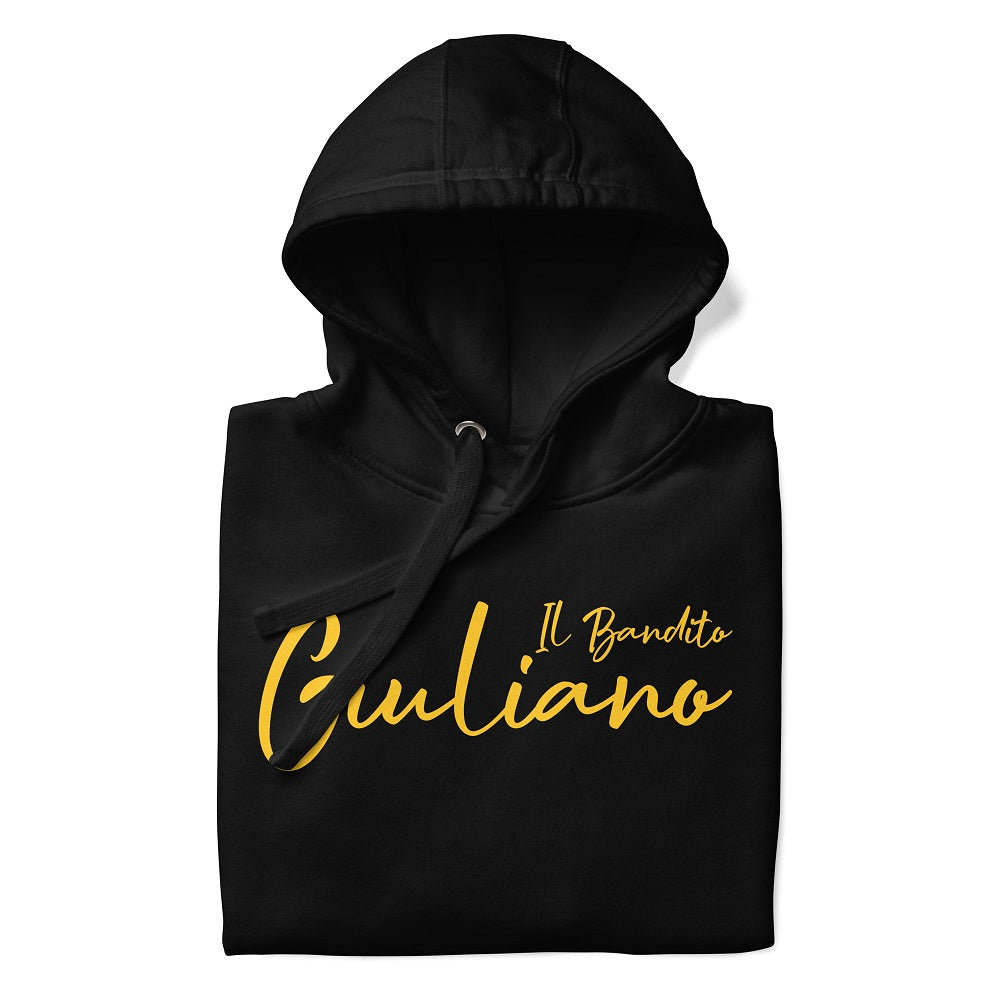 Giuliano il Bandito pull unisexe à capuche avec poche avant.