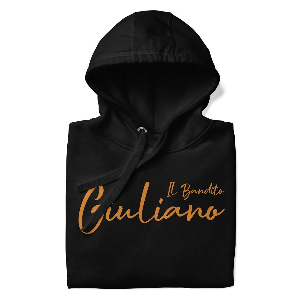 Giuliano il Bandito pull unisexe à capuche avec poche avant.