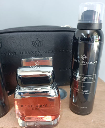 Coffret Rouge Absolu Élixir Homme de Gris Montaigne Paris, Élégance Intemporelle.