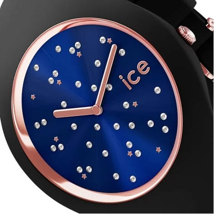 Montre ICE cosmos Star deep blue bracelet en silicone noir.