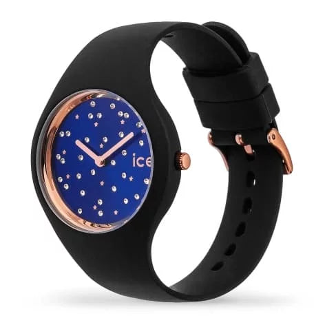 Montre ICE cosmos Star deep blue bracelet en silicone noir.